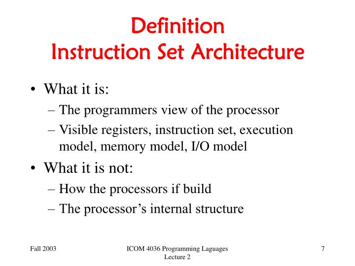 instruction set definition computer architecture